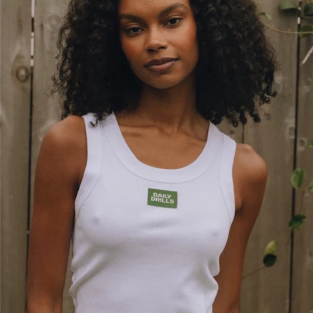 White Daily Drills logo ribbed tank XS/S